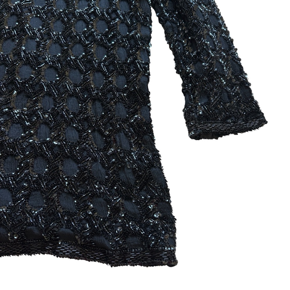 Vintage Scala Black Beaded Sequin Evening Jacket Art Deco Glam Cocktail Party L - Picture 9 of 9
